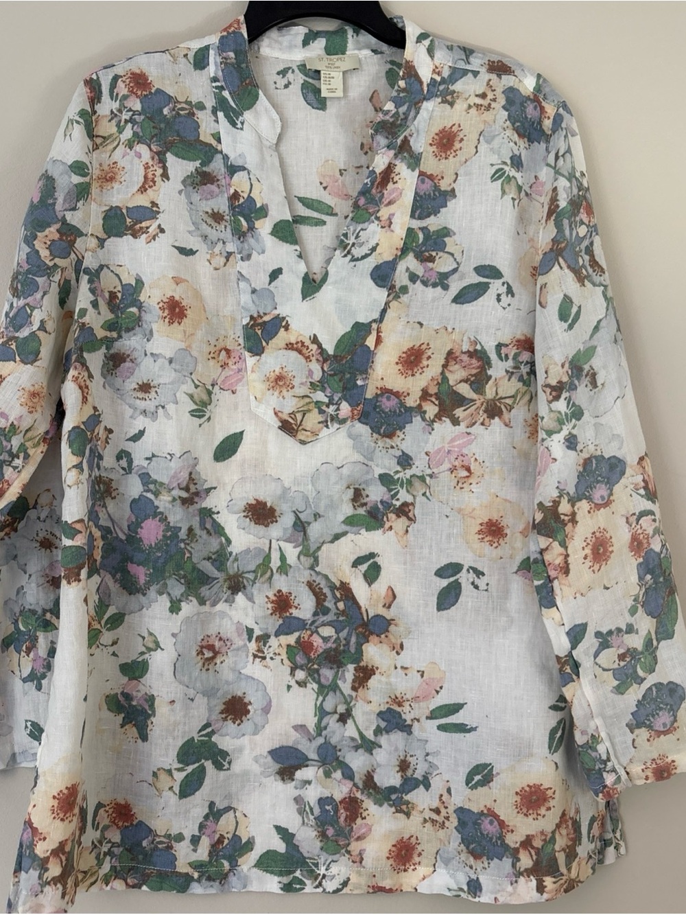 St. Tropez Floral V-Neck Tunic in White Multi-Color